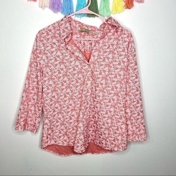 Eddie Bauer Vintage Wrinkle Resistant Floral 3/4 Sleeve Button Down Blouse Large - Picture 5 of 14